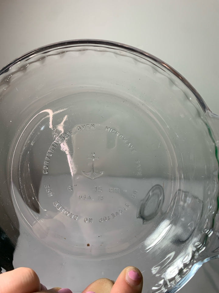 2 SMALL ANCHOR HOCKING PIE DISHES.