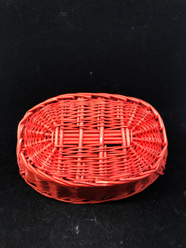 RED WICKER BASKET W/2 HANDLES.