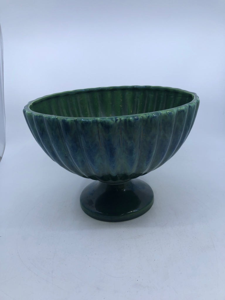 VTG GREE/TEAL FOOTED CERAMIC PLANTER.