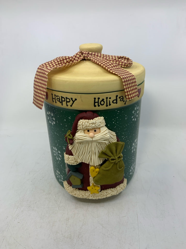 HAPPY HOLIDAYS SANTA COOKIE JAR.