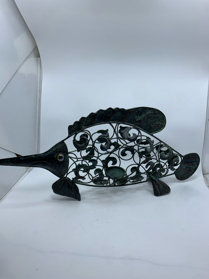 METAL SWORDFISH CANDLE HOLDER.