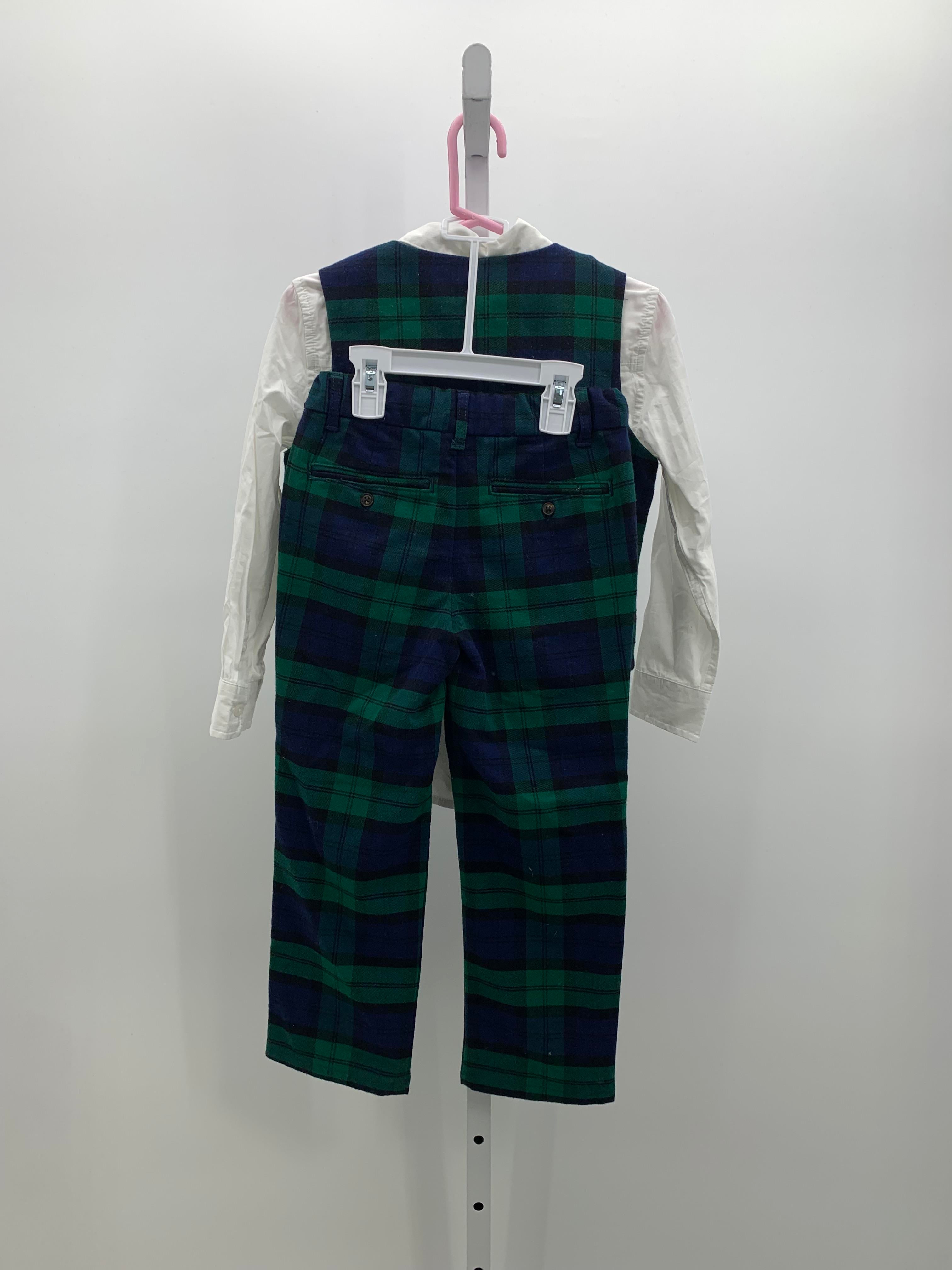 GREEN PLAID VEST PANTS BOW TIE AND LONG SLV SHIRT