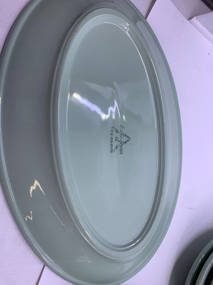 5 VTG OVAL MINT GREEN PLATES EVER-GREEN STERLING.