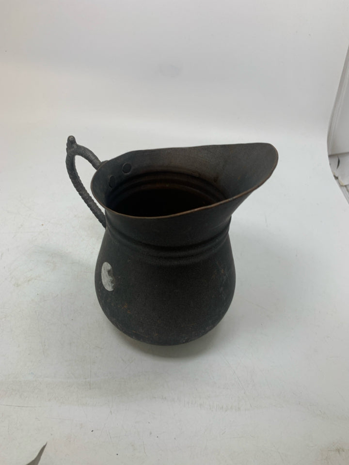 VTG METAL PITCHER W/ DETAILED HANDLE.