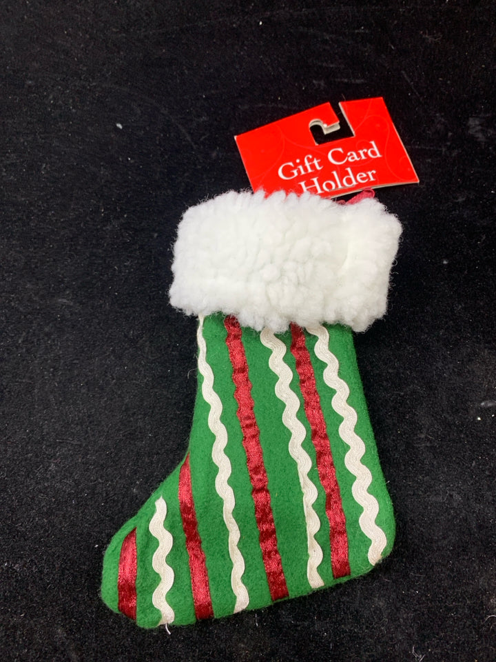 GREEN STOCKING GIFT CARD HOLDER.