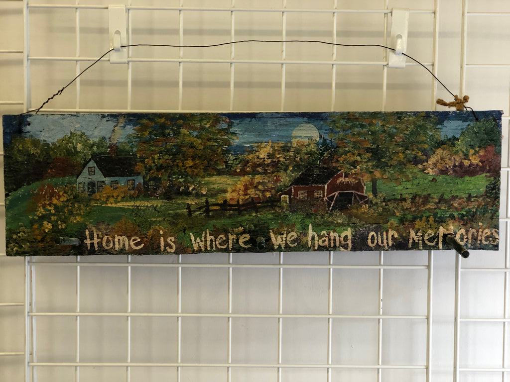 PAINTED FALL SCENE W 3 HOOKS WALL ART.