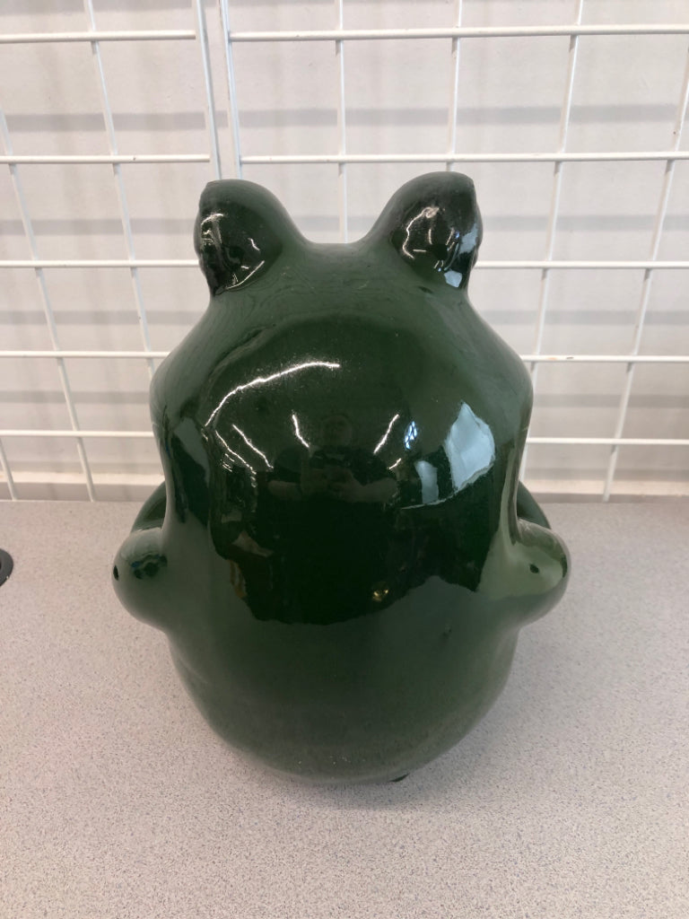GREEN GLAZED TERRA COTTA FROG YARD DECOR.