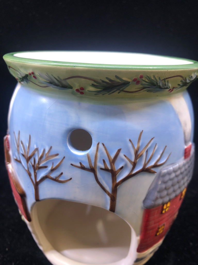 WINTER SCENE SNOWMAN TART WARMER.