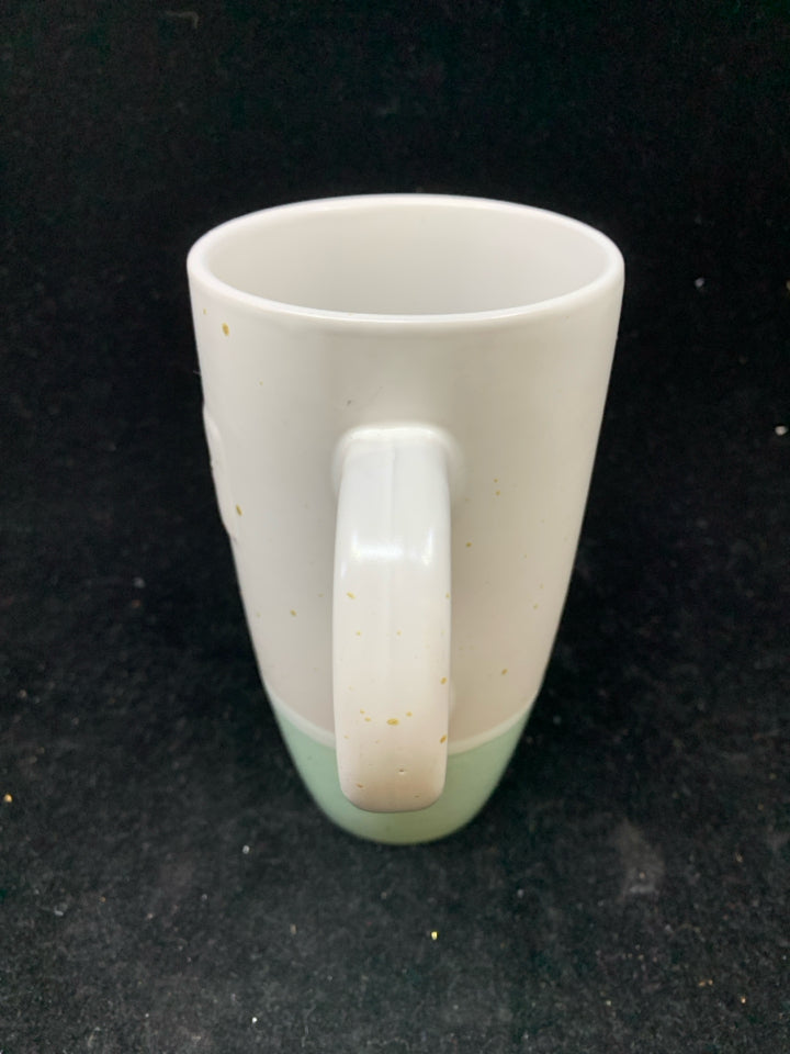 TALL "BE KIND" COFFEE MUG GREEN BOTTOM.