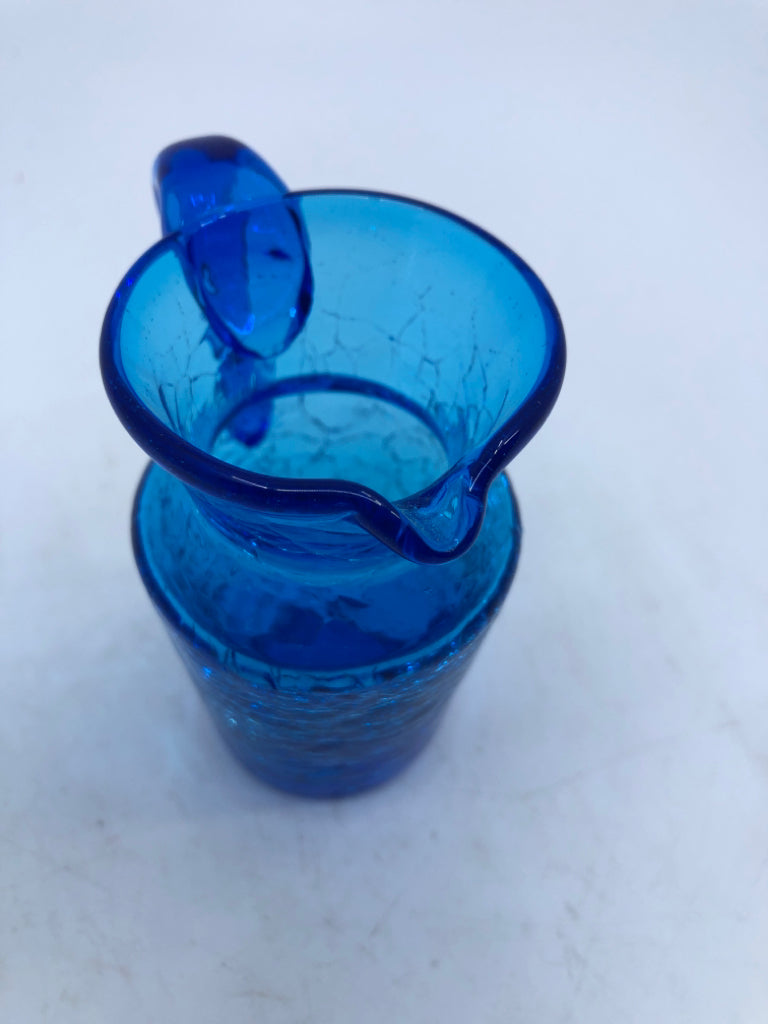 BLUE CRACKLE GLASS PITCHER.