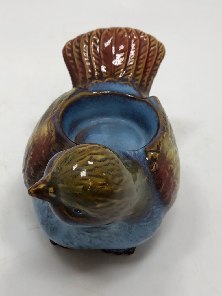 CERAMIC MULTI COLOR BIRD VOTIVE CANDLE HOLDER.
