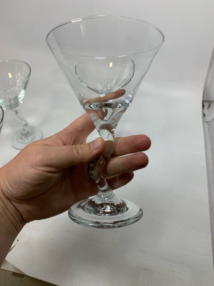 4 ZIGZAG STEM MARTINI GLASSES.