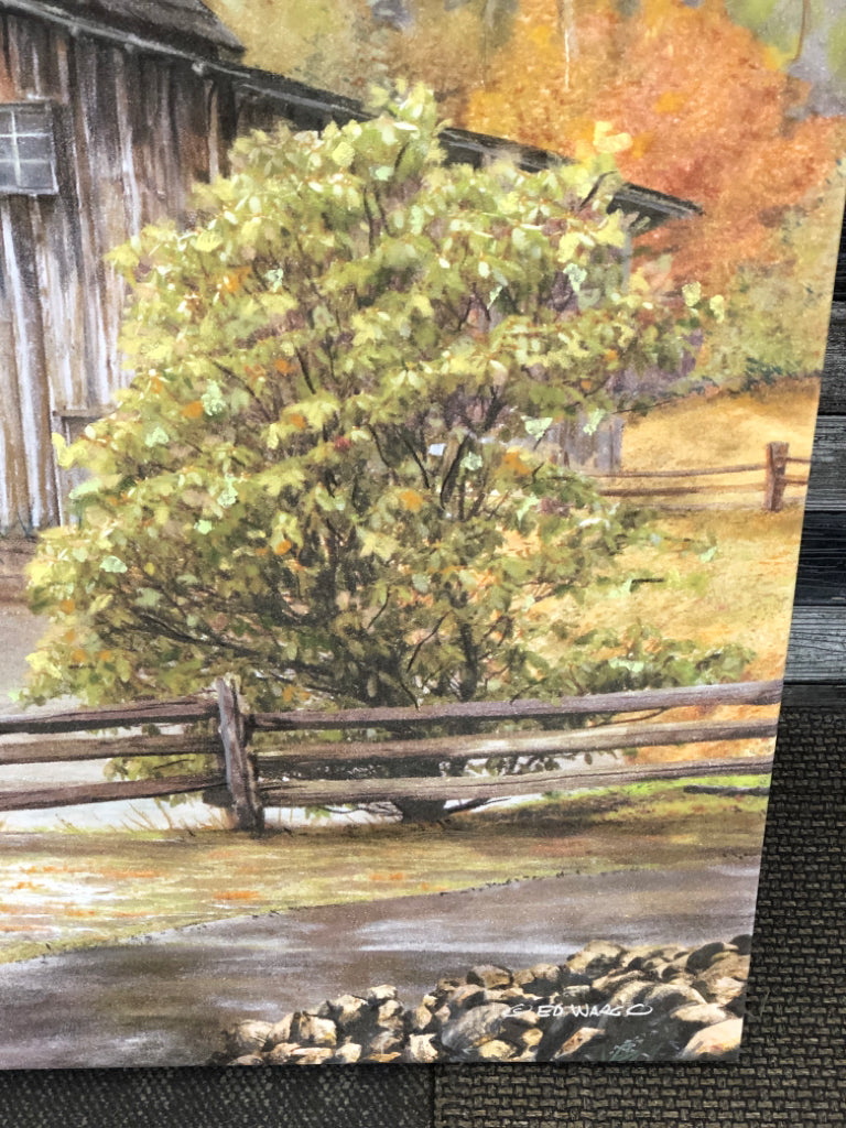 CANVAS ROOSTER BARN SCENE.