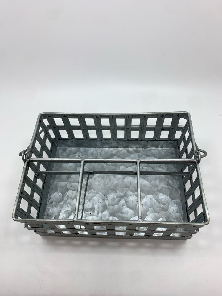 GALVANIZED METAL UTENSIL HOLDER.