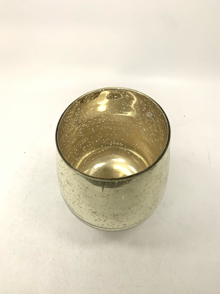 MERCURY GLASS FOOTED PILLAR CANDLE HOLDER.