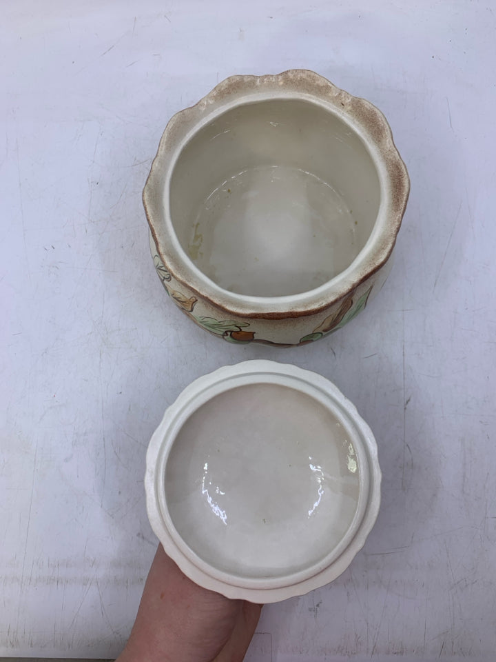 VTG CREAM BROWN SPECKLED PAINTED LEAVES/VINES.