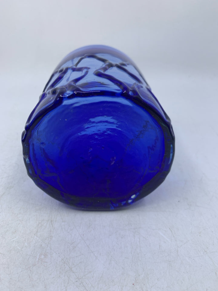 8 SHORT TEXTURED COBALT BLUE GLASSES.