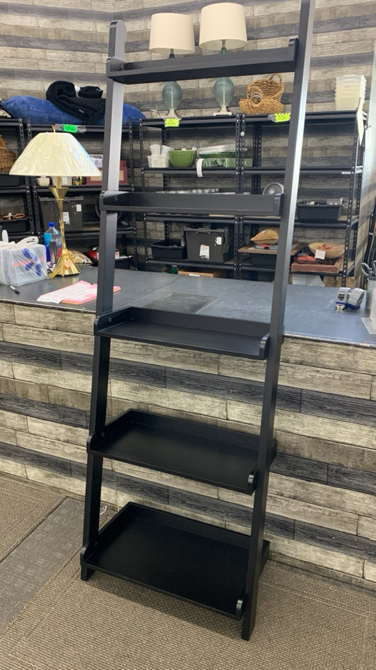 BLACK LEANING WALL SHELF.