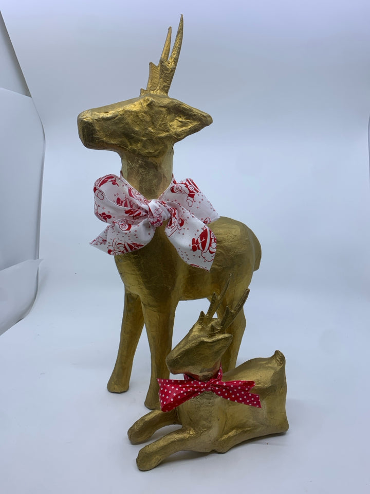 2 GOLD PAPER MACHE DEER.