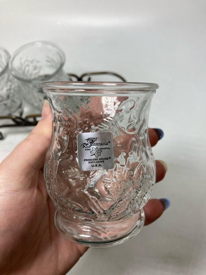 3 FANTASIA PRINCESS HOUSE TEA LIGHT HOLDERS IN STAND.
