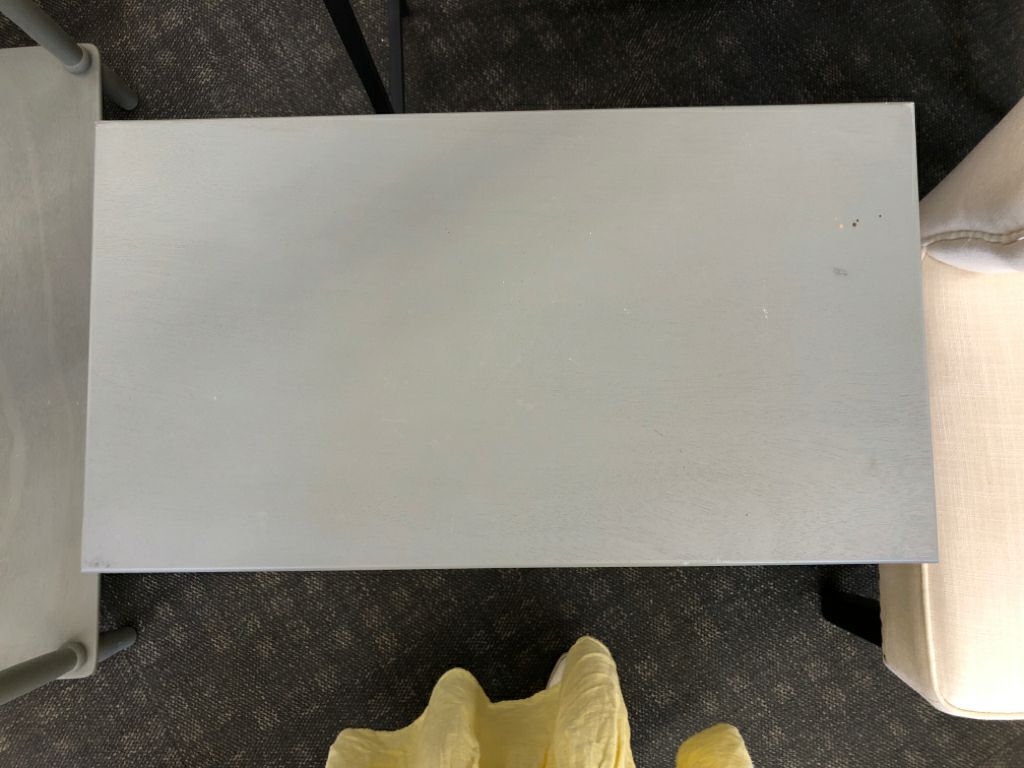 GREY SIDE TABLE W/ 3 DRAWERS.