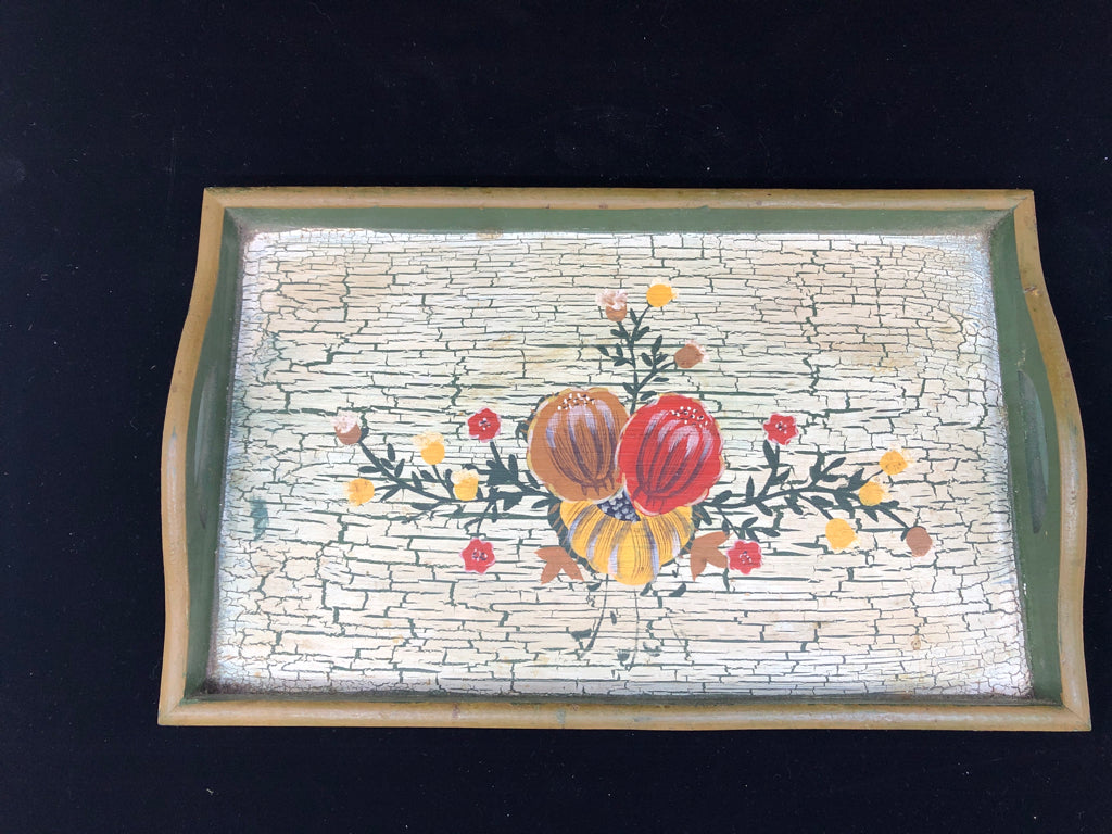 CRACKLE PUMPKIN PAINTED TRAY W HANDLES.