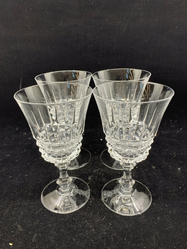 4 CUT GLASS BOTTOM WINE GLASSES.