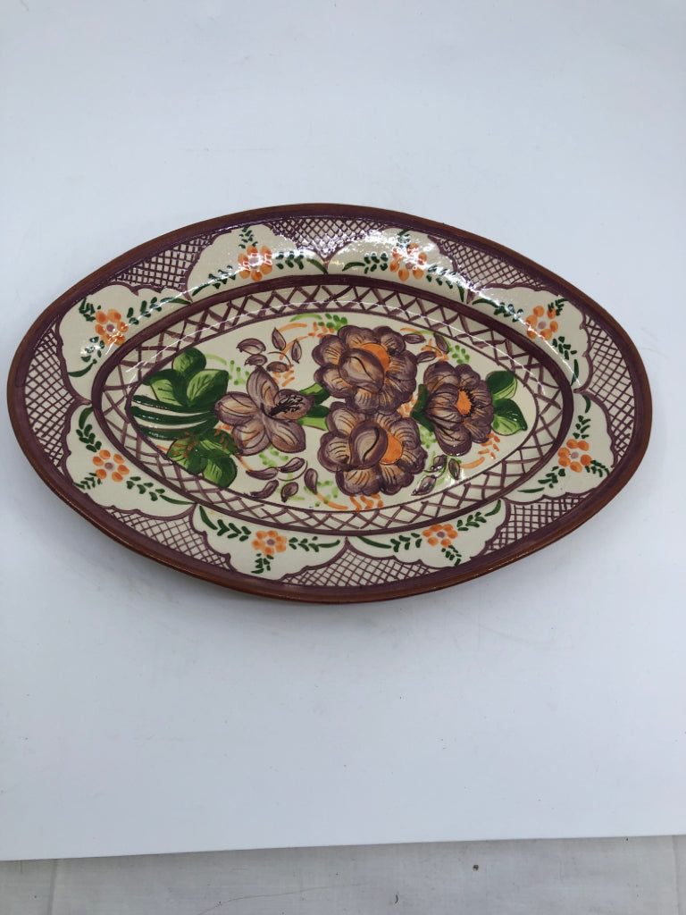 VTG PURPLE FLORAL POTTERY SERVER.