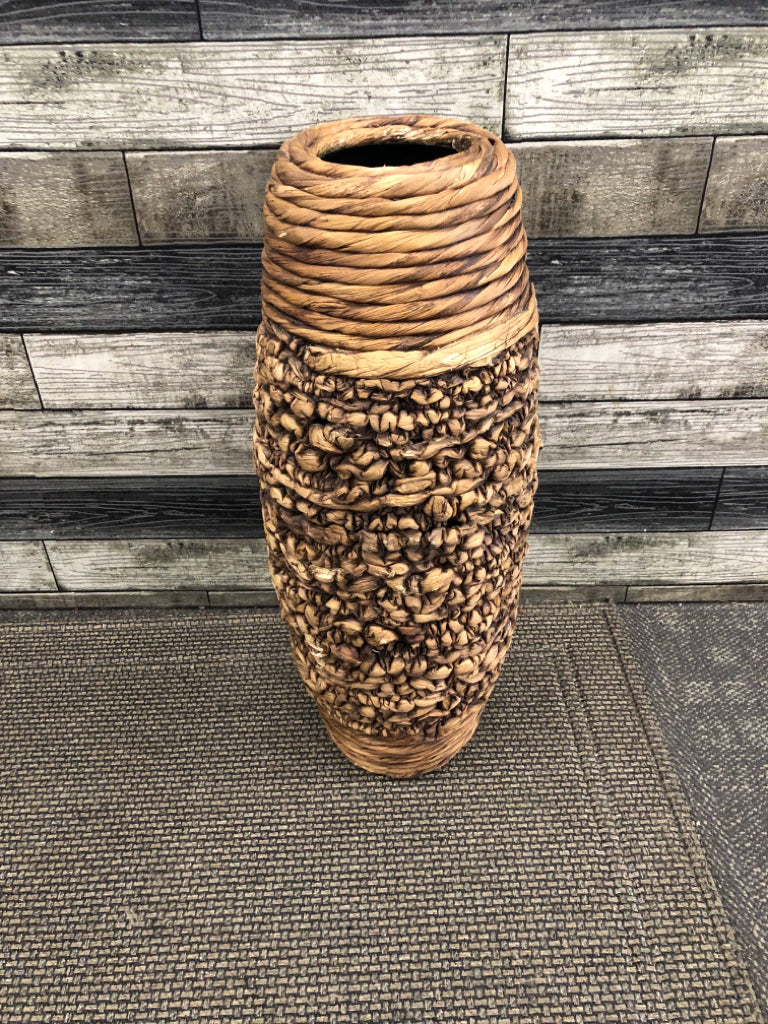 WOVEN RATTAN FLOOR VASE.