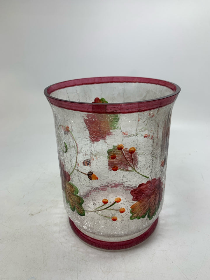 YANKEE CANDLE CRACKLE PAINTED LEAVES GLASS CANDLE HOLDER.