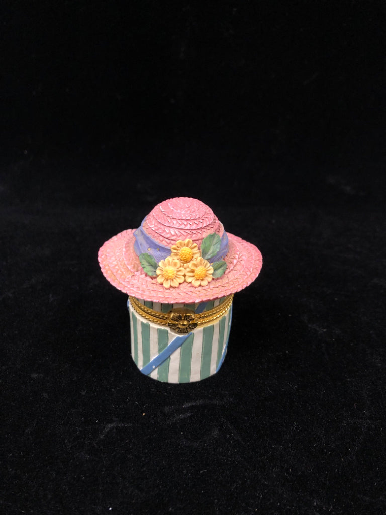 PINK SUNFLOWER HAT TRINKET BOX PAPEL GIFTWARE.