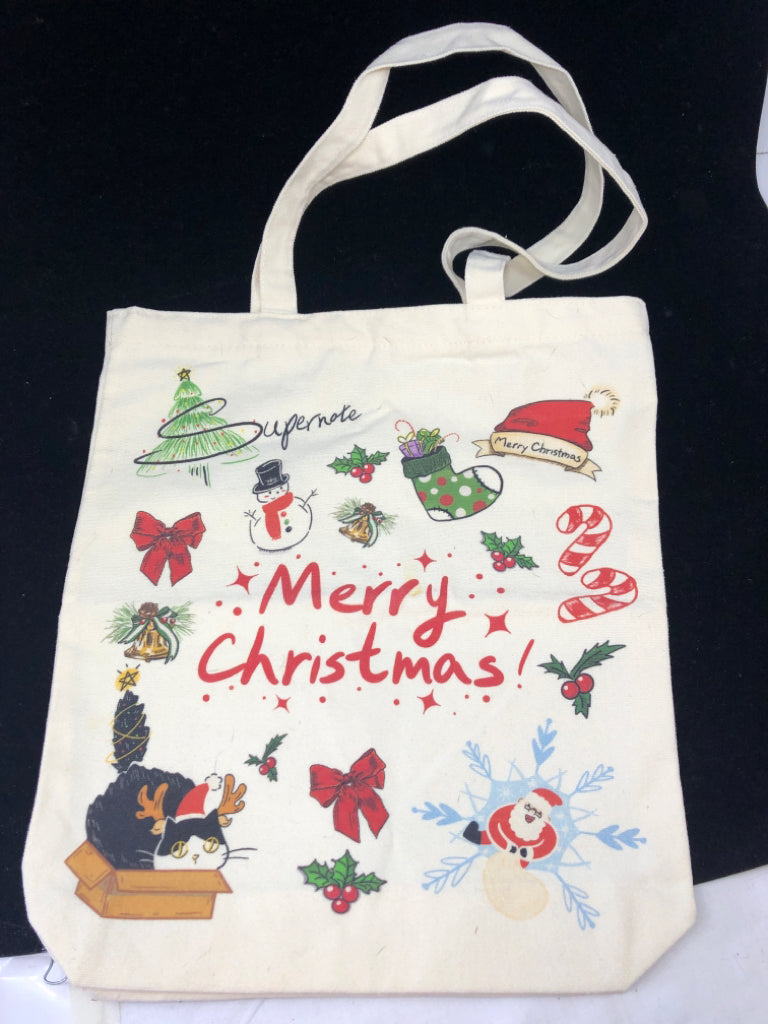 FABRIC MERRY CHRISTMAS TOTE BAG.