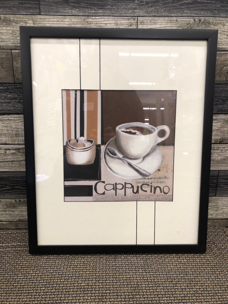 CAPPUCINO MUG IN BLACK FRAME WALL ART.