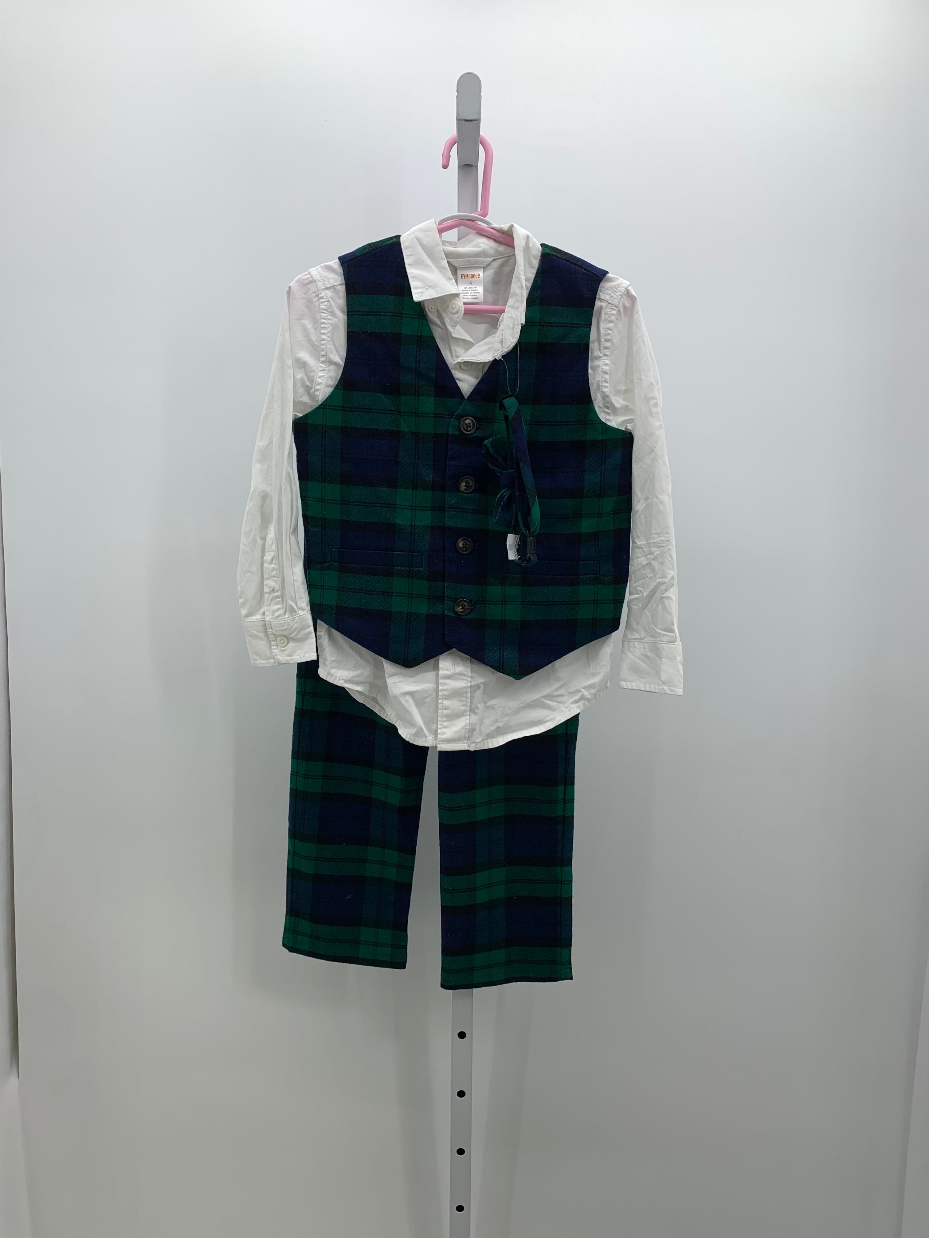 GREEN PLAID VEST PANTS BOW TIE AND LONG SLV SHIRT