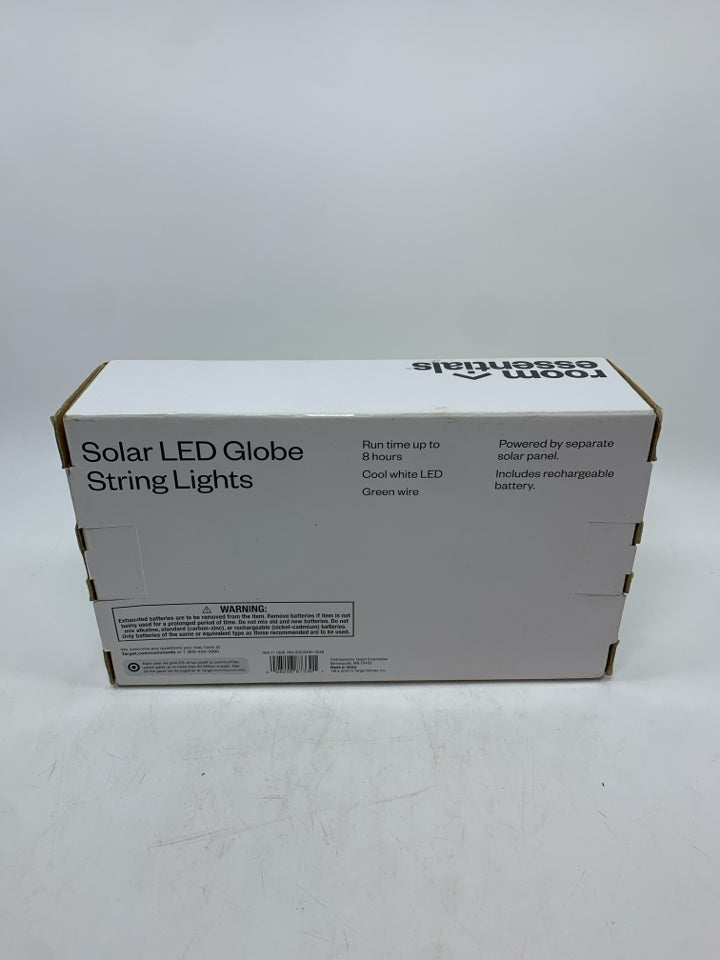 NIB SOLAR LED GLOBE STRING LIGHTS.