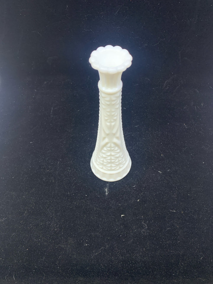 VTG CUT GLASS MILK GLASS BUD VASE.