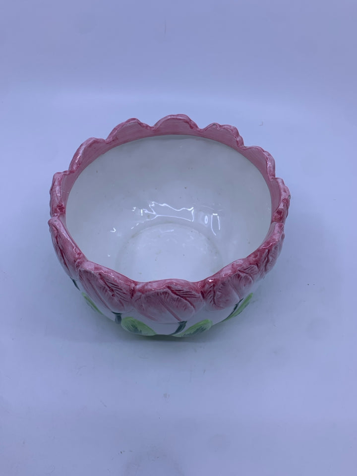 VTG PINK & GREEN TULIP TIME PLANTER.