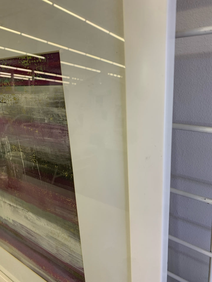 PURPLE ABSTRACT PAINTING IN WHITE FRAME.