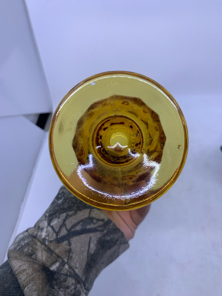 TEXTURED AMBER GLASS FOOTED VASE.