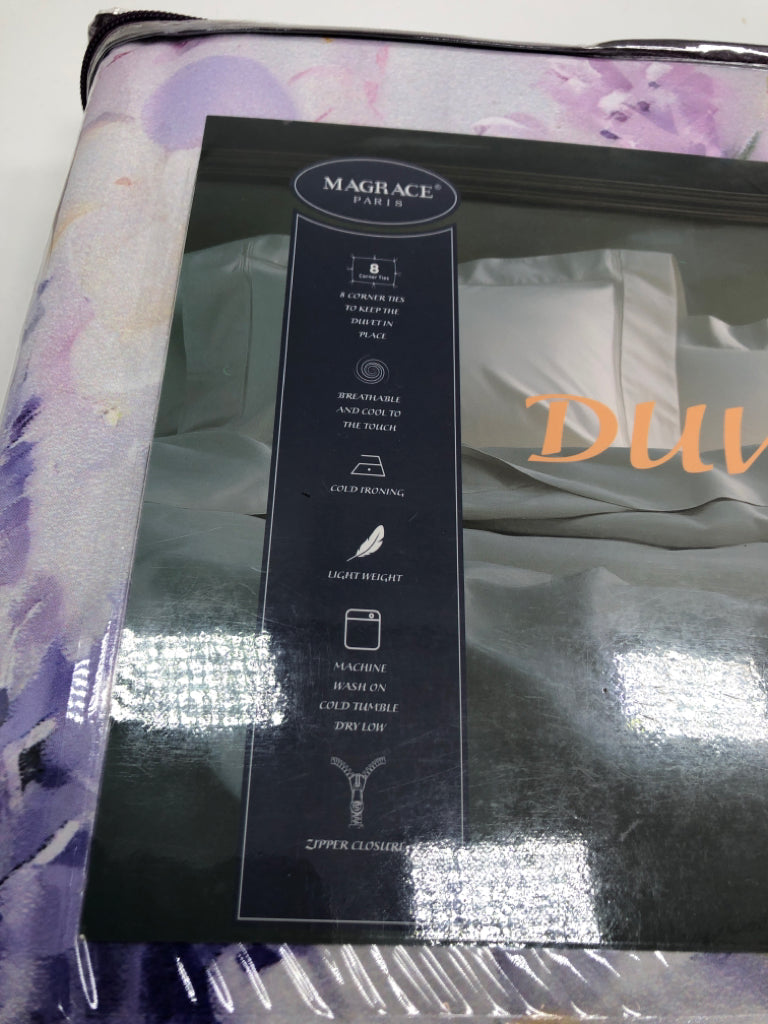 NIP MAGRACE PURPLE FLOWER QUEEN DUVET COVER SET.