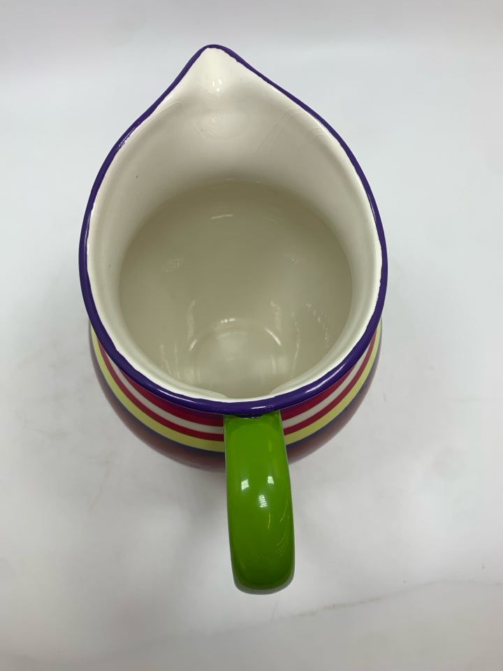 PURPLE STRIPE CERAMIC PITCHER VASE.