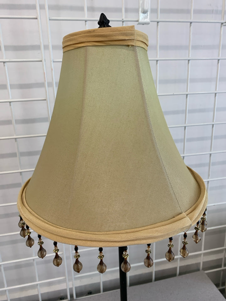 METAL LAMP W/BEADED SHADE.