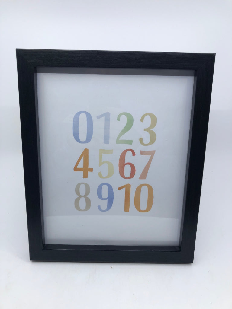 NUMBERS WATERCOLOR BLACK FRAMED PRINT.