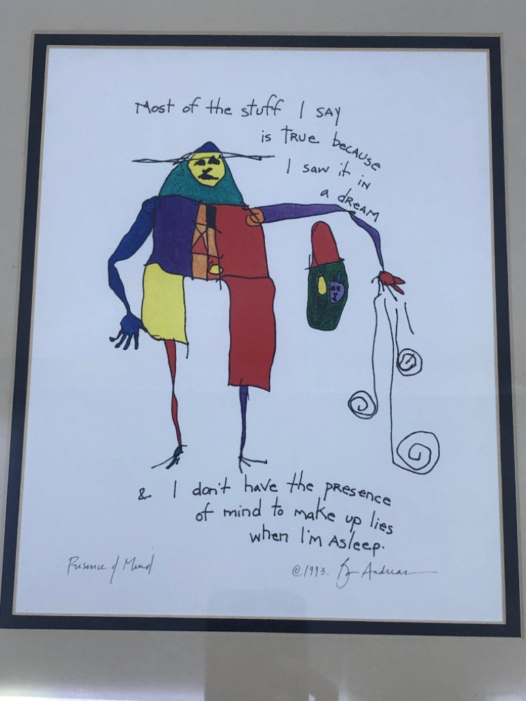 MAN DRAWING FRAMED PRINT- SIGNED.