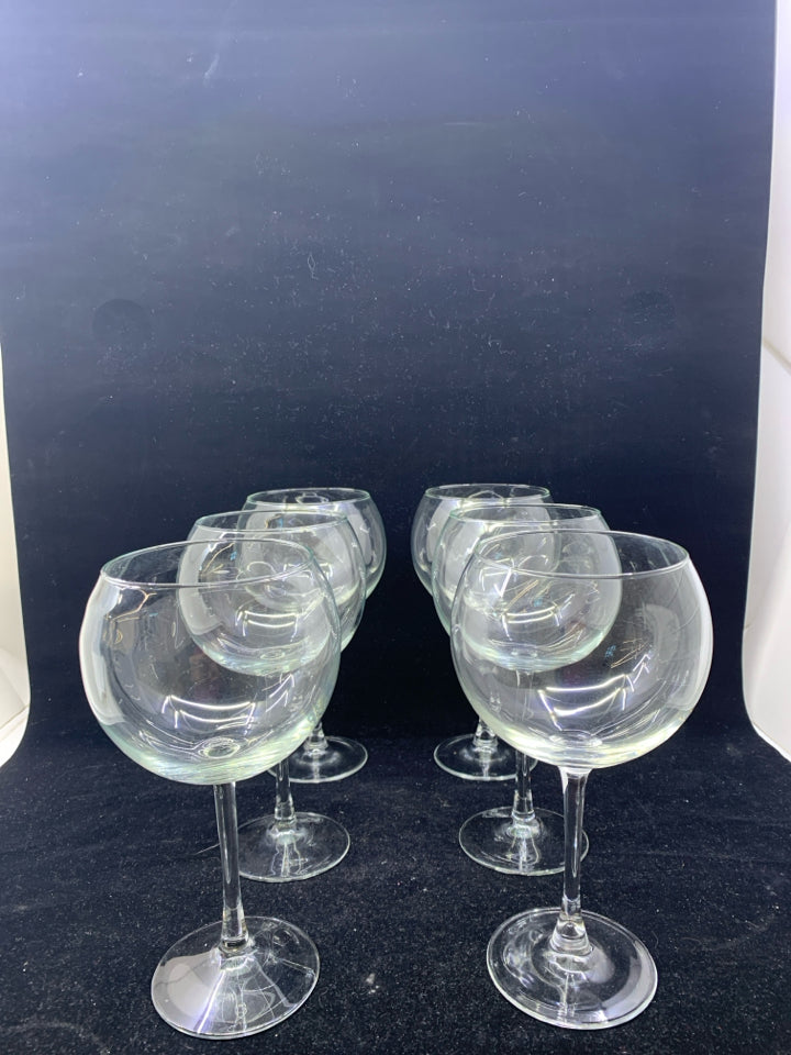 6 ROUND BULB WINE GLASSES.