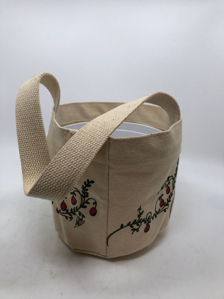 NANTUCKET CRANBERRIES FABRIC BASKET W/PLASTIC INSIDE.