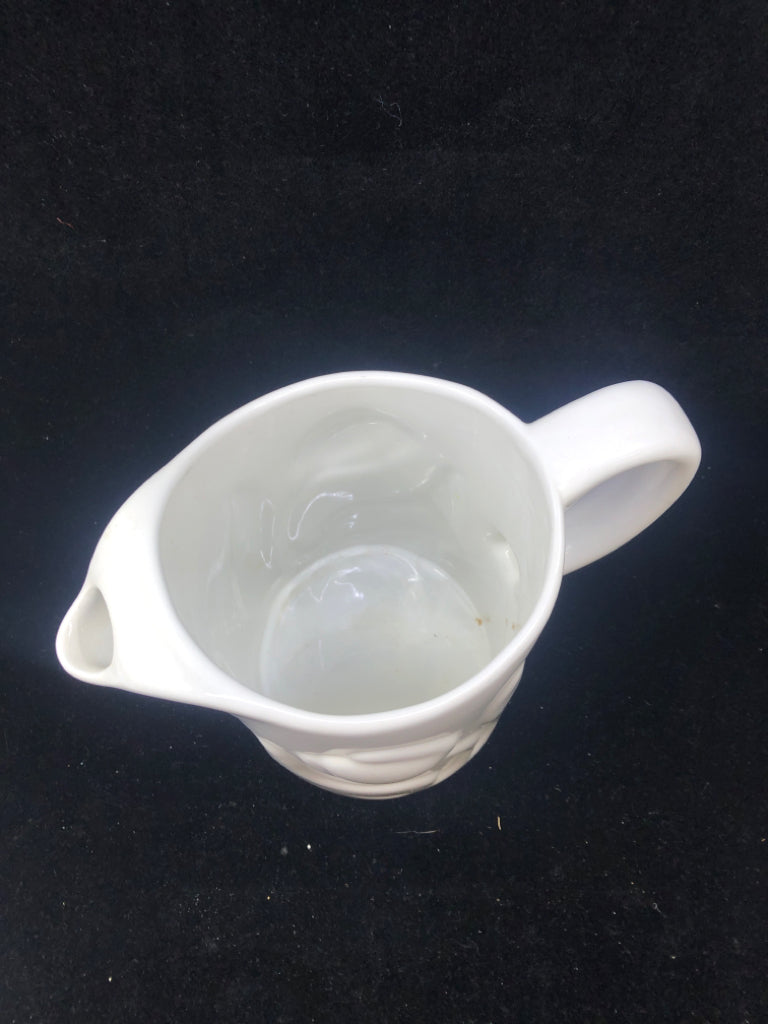 WHITE EMBOSSED TULIP PITCHER W ICE LIP.