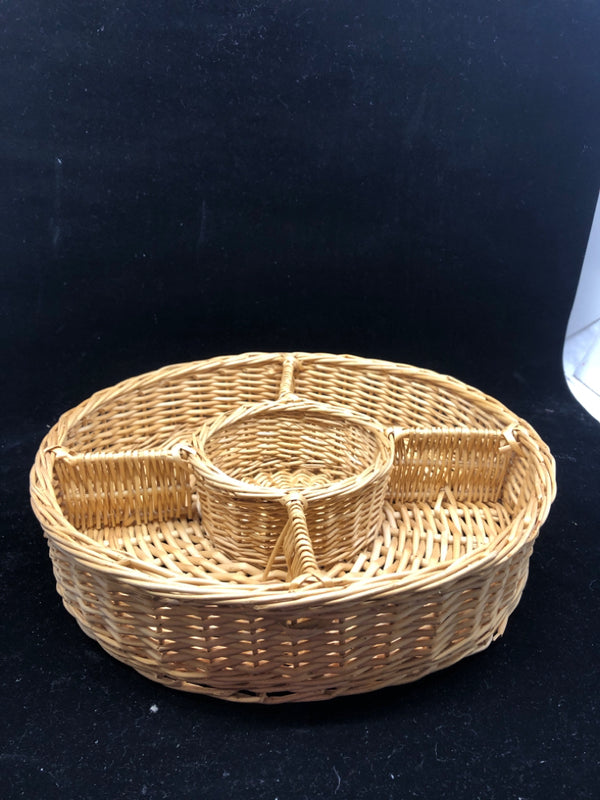 BLONDE WICKER WOVEN DIVIDED SERVER.