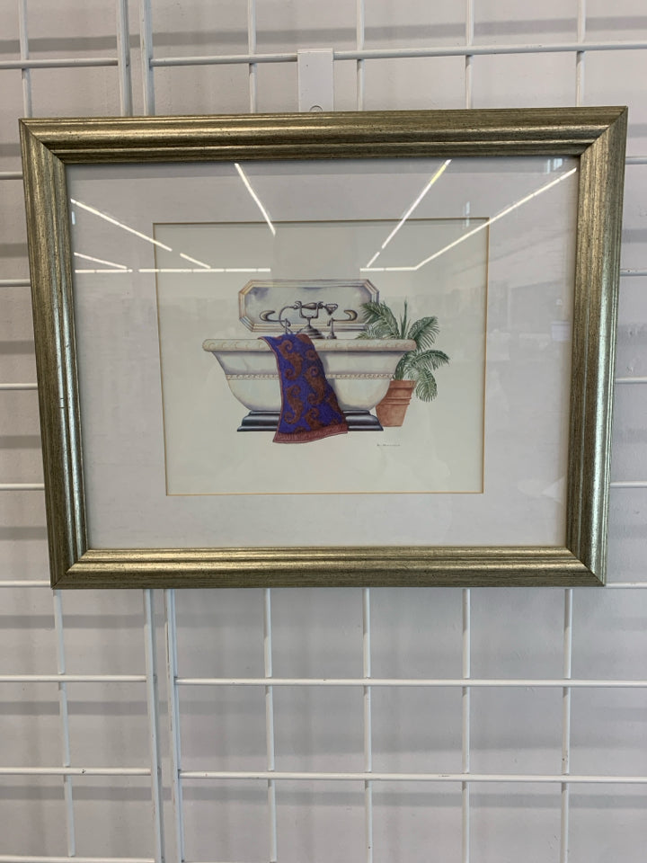 BATHTUB PRINT IN SILVER FRAME.