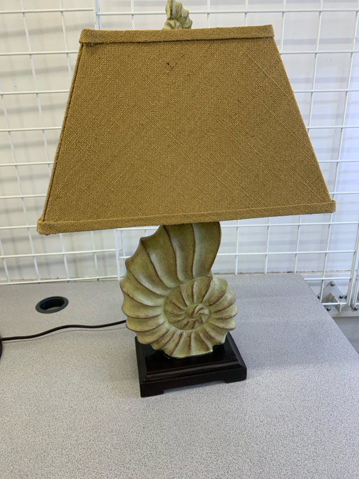 CERAMIC SHELL LAMP LIGHT BROWN TEXTURED SHADE.
